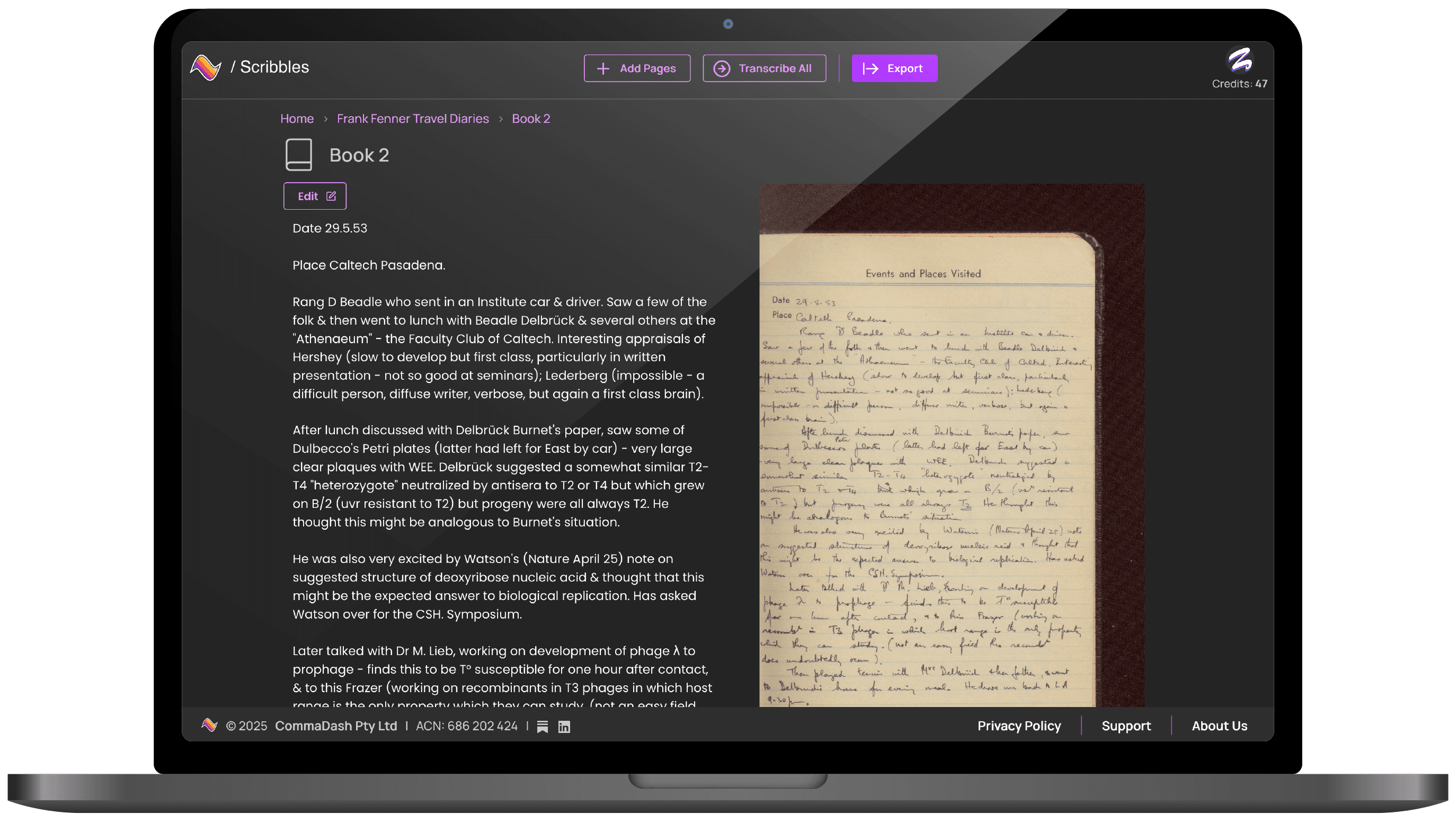 A screenshot of the Scribbles app running on a MacBook